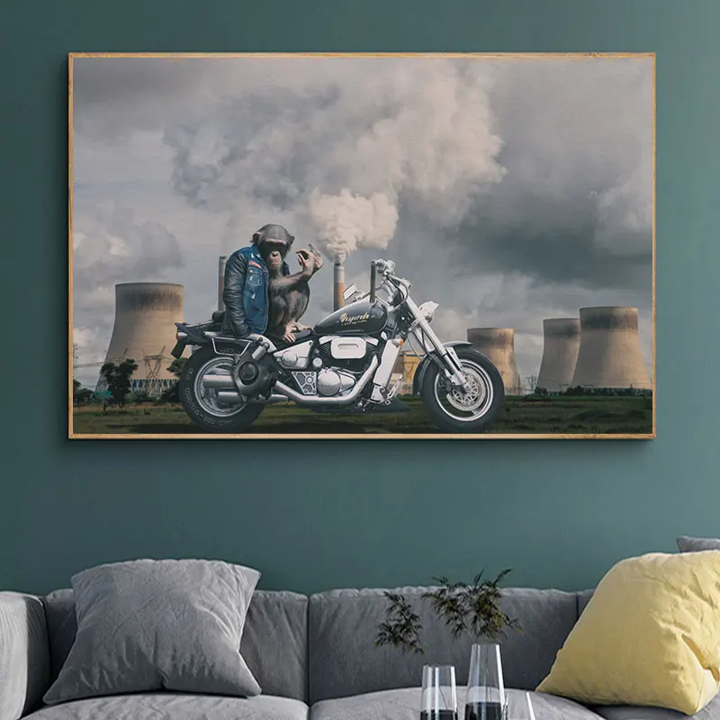 Картина обезьяна езды на мотоцикле Животное Искусство холсте картина стену