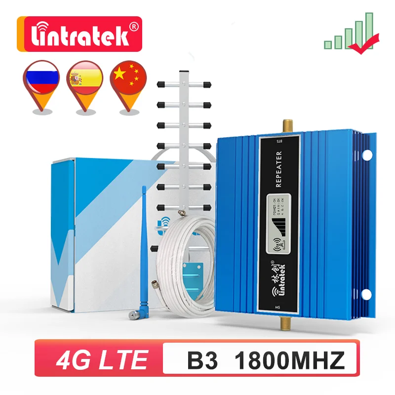 Lintratek 4G LTE 1800 МГц Сотовый усилитель GSM 900 2G 3G усилитель сигнала интернет мобильный телефон ретранслятор Yagi Whip антенна 10 м