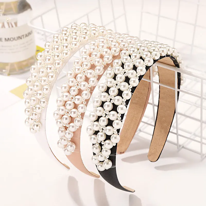 

Handmade Imitation Pearl Hairband Women Elegant White Full Pearl Beads Headband Bridal Crown Hair Hoop Hair Accessories Wedding