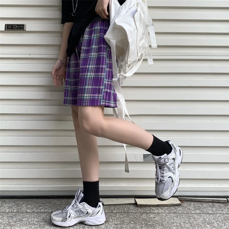 

Harajpoo Women Shorts 2021 Summer New Ins Korean Version Loose Straight Plaid Thin Casual Girlfriends Five-point Pants Tide