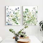 Абстрактная картина с голубыми и зелеными маленькими цветами на холсте в скандинавском стиле искусство настенной картины с рисунком бабочки домашний декор