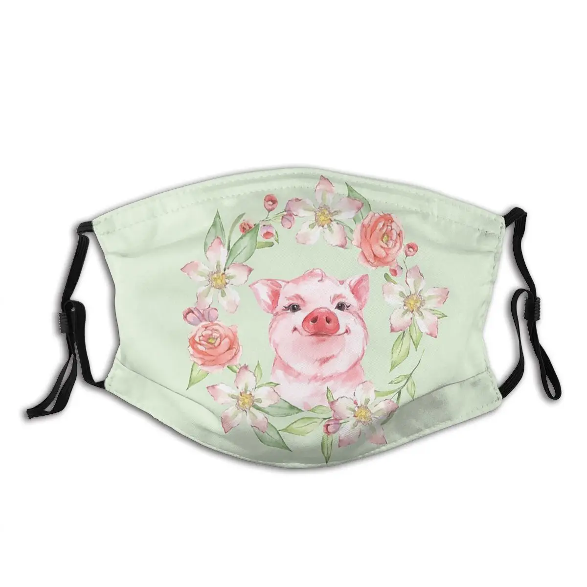 

Pig And Flowers Cute Animal Washable Printed Mouth Face Mask Anti Haze Cold Proof with Filters Earloop Protection Cover