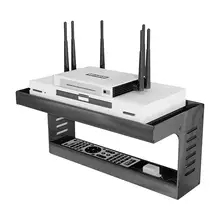 Black Iron Wireless Wifi Router Storage Bracket / TV Set Box Shelf Wall Hanging Plug Board Bracket Cable Home Storage Organizer