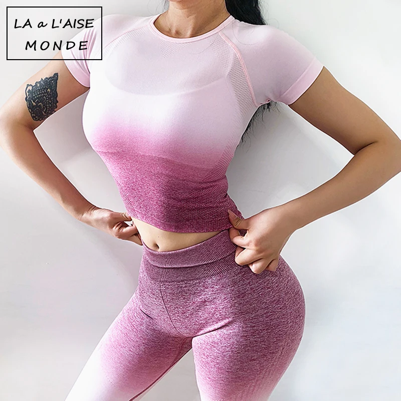Бесшовный топ Ombre топы для тренировок женщин рубашка спортзала кроп-топ йоги