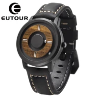 eutour magnetic ball wooden dial watches luxury brand mens fashion casual quartz watch simple men round leather strap wristw