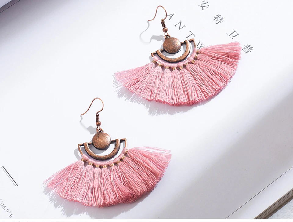 Античная Boho богемное длинные висячие серьги с кисточками Для женщин женский в этническом стиле Обручение серьги висячие украшения Аксессуары