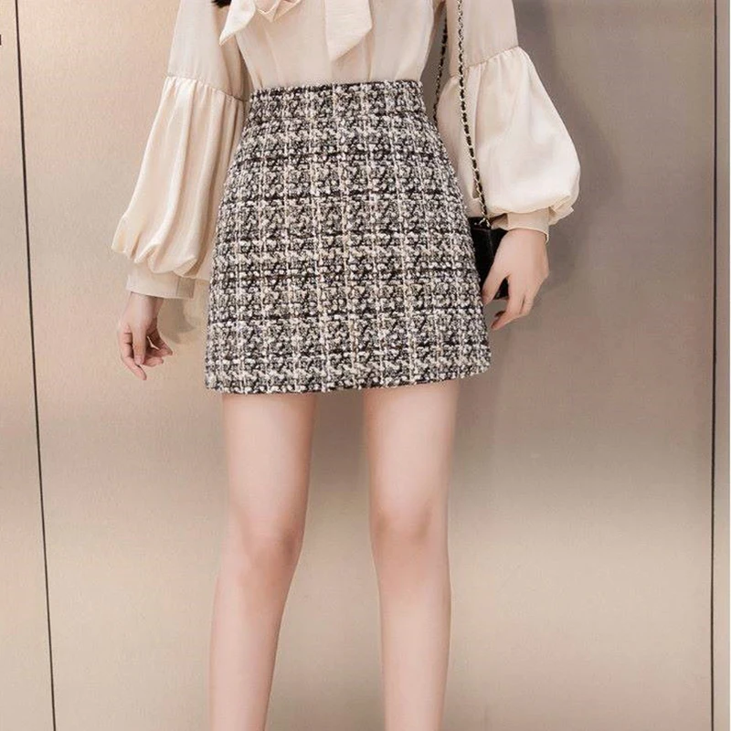 Qiuxuan твидовая клетчатая женская юбка Осень-зима 2019 высокая талия мини-юбка