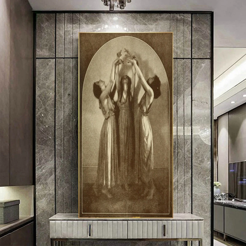 

Three Witches Retro Anime Wall Art Canvas Painting Anqitue Women Dancing Picture Nordic Poster Print Living Room Home Decoration