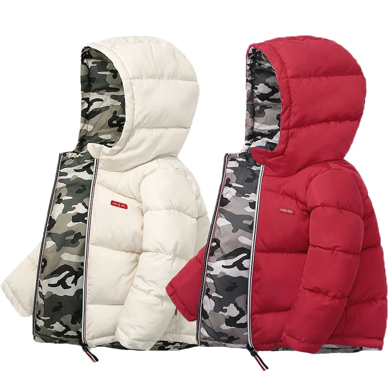 Можно носить с обеих сторон зимняя куртка для мальчиков плотное утепленное
