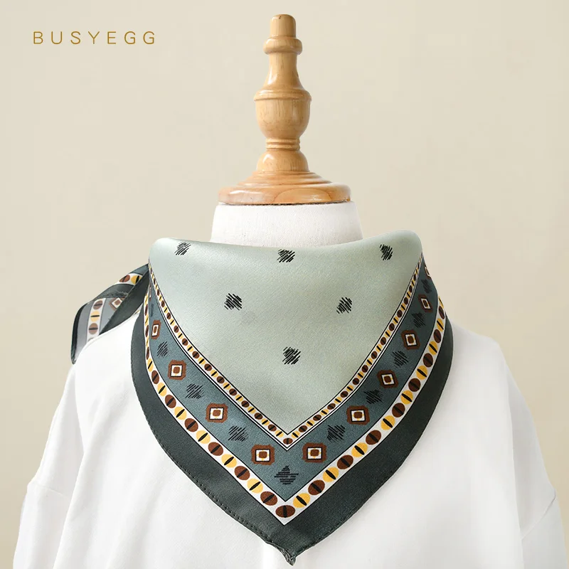 

Лидер продаж, шарф для волос с рисунком мятно-зеленого цвета, 50 см, Шелковый женский шарф, квадратная бандана для девочек, головной платок, пл...