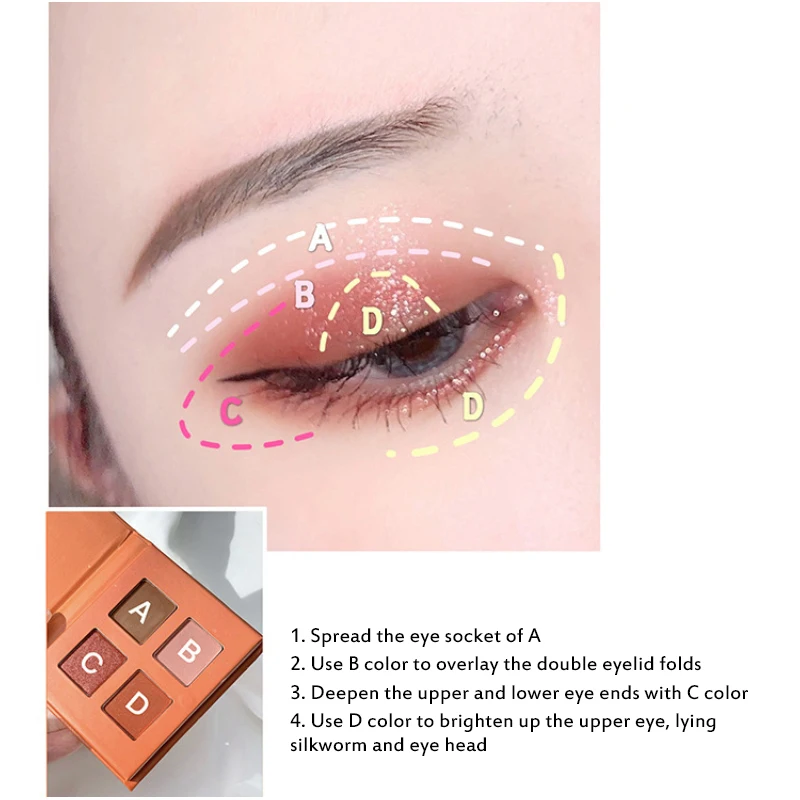 Набор для макияжа глаз 4 цвета Палетка матовых блестящих теней век с животными