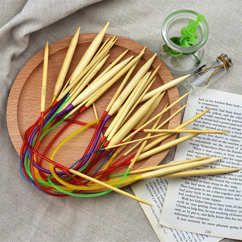 

Бамбуковые круговые спицы для вязания (18 шт./компл.), 1 комплект, разноцветные пластиковые спицы для вязания длиной 40 см, для вязания, рукоделия