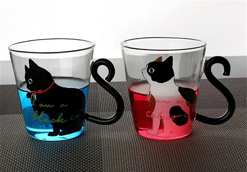 Милые кошки термостойкие кофейные чашки для напитков изоляционные стеклянные