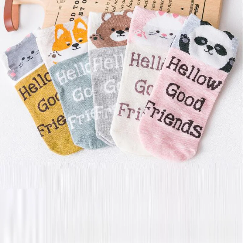 LERFEY Women Cute Animal Socks Cotton Comfort Cartoon Short Style Cat Rabbit Bear Letter Pattern Lovely Ankle Funny Sock | Женская