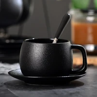 black coffee cup saucer set simple ceramic household coffee tea cup with spoon black cup 2 piece set office tea cup waterware