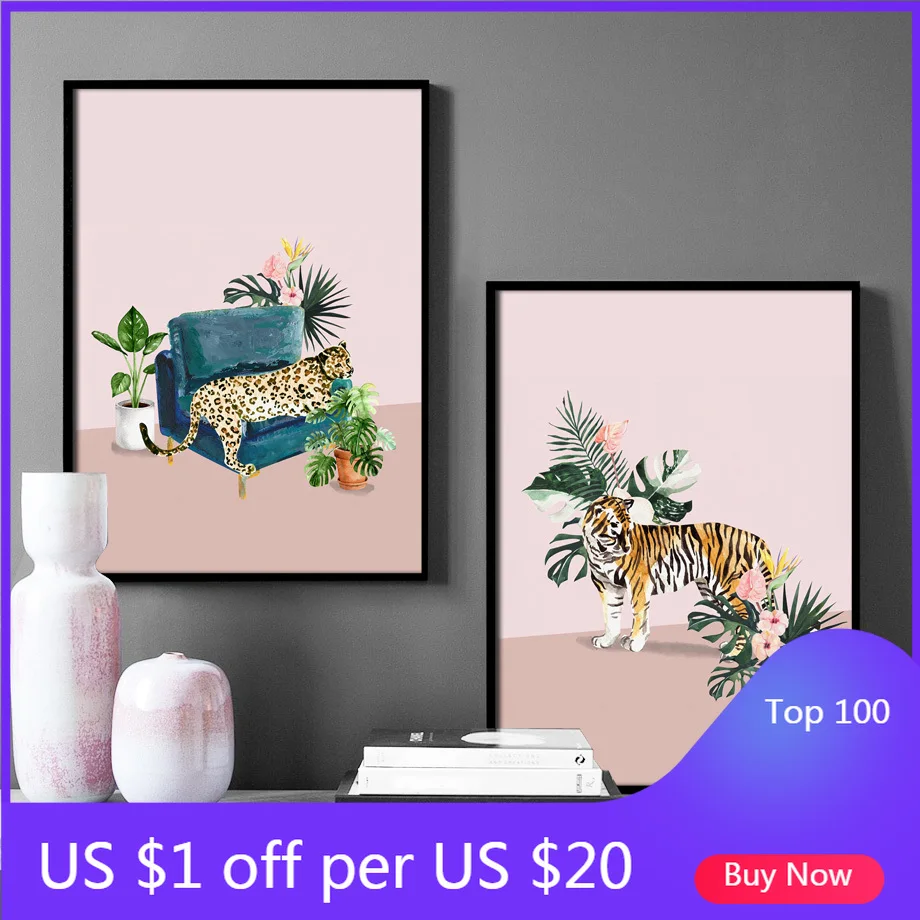 Настенная живопись на холсте постеры в скандинавском стиле принты тигр гепард