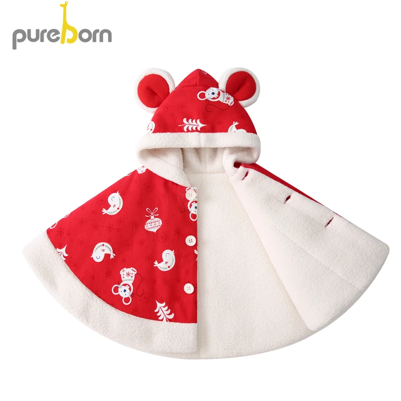 Детский флисовый плащ Pureborn пончо с капюшоном и мультяшной мышкой для малышей