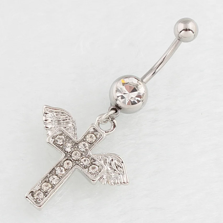 

New Fashion Personality Rhinestone Cross Wing Belly Rings for Women Body Piecing Jewelry