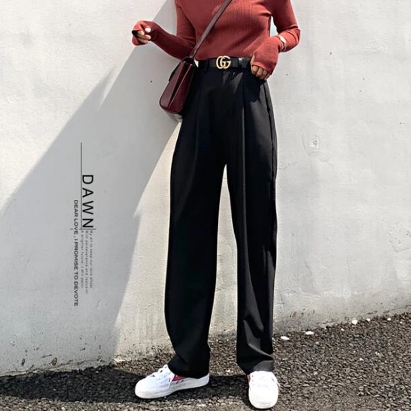 YAMDI корейские прямые брюки с высокой талией для женщин 2020 весна осень OL костюм