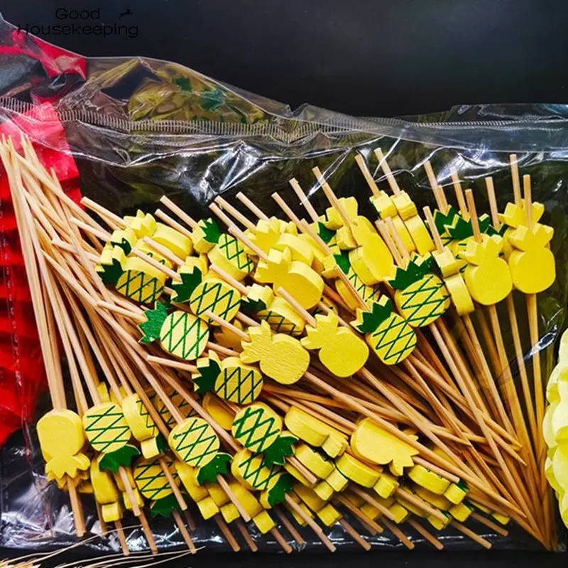 100 шт Фламинго бамбуковая палочка буфет ананас кактус листья фрукт для кекса