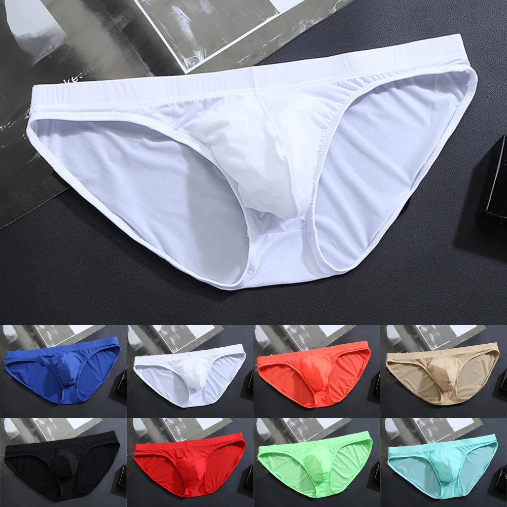 

Mens Underwear Briefs Summer Men's Briefs Ice Transparent Low Waist Sexy Panties Gay Seamless Silkly U Convex Pouch Underpants