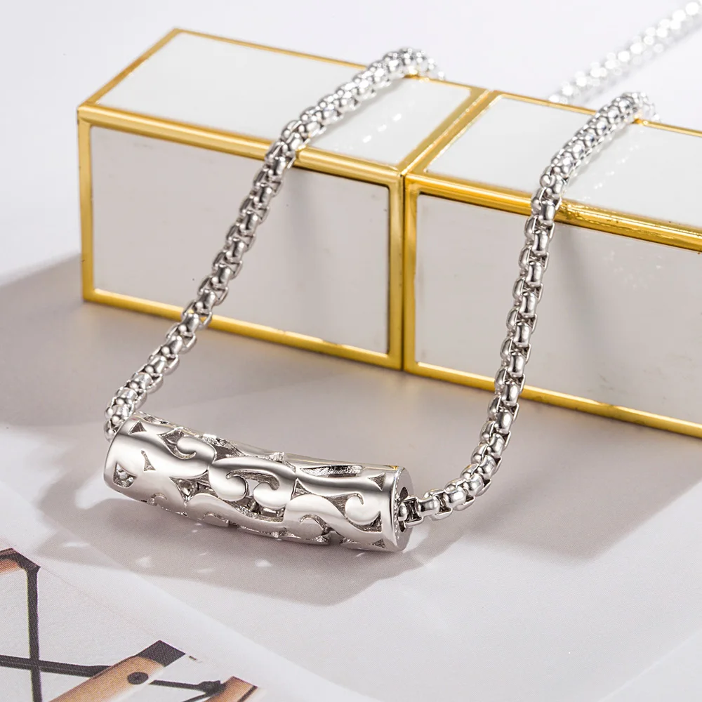

Minimalist Men's 100% 925 Silver Necklace Carved Empty Tube Pendant Box Chain 45-70CM Necklace Fashion Jewelry Accessories Gift