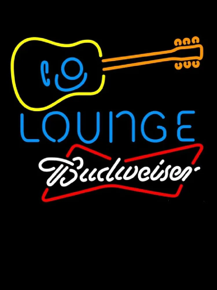 

Neon Sign BBudweiser White Guitar Lounge Tube vintage sign Beer Pub Handcraft neon signs Neon Bulbs Decorative Recreation Room