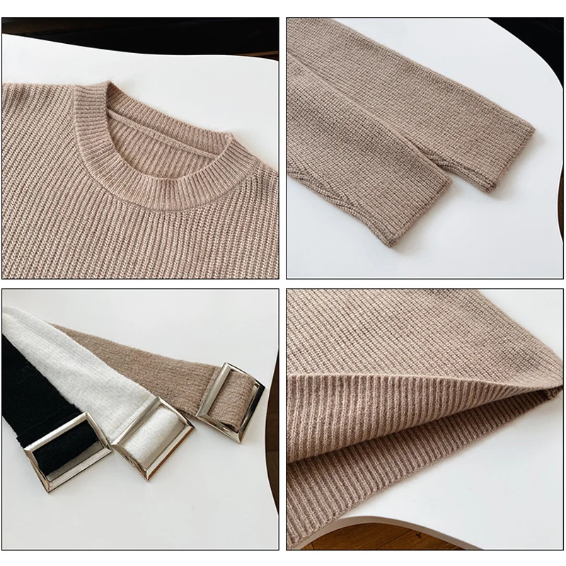 

GOPLUS Dress Woman Sexy Dresses Sashes Knitted Mini Black White Thick Sweater Dress Femme Robe Hiver Jurken Winter 2021 C10870