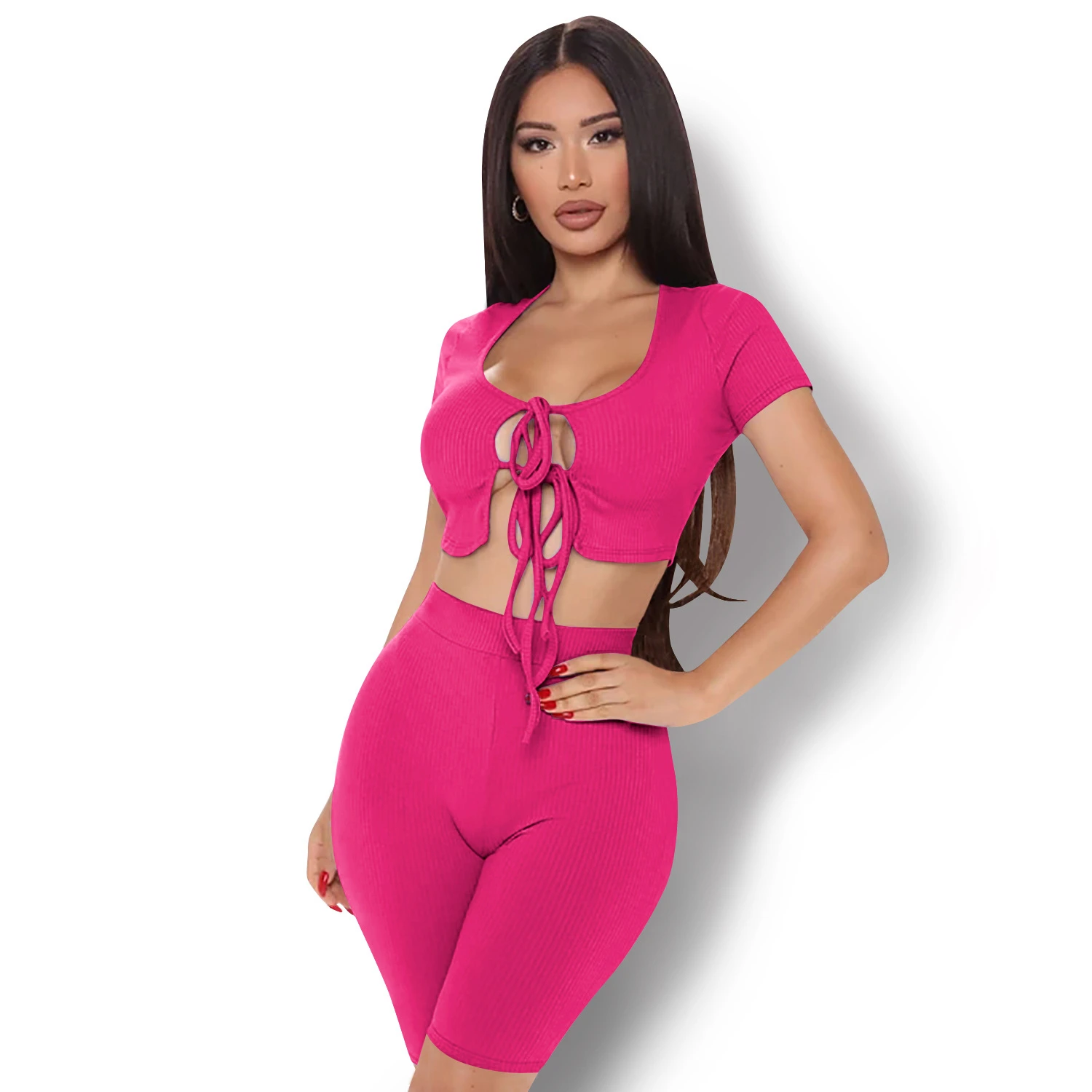 Комплект из двух предметов женский новый однотонный трикотажный облегающий