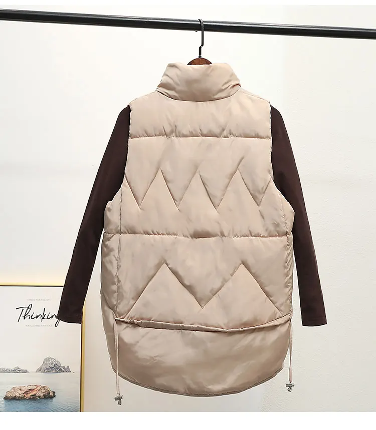 Women Waistcoat Down-filled Coat New Casual Solid Turn Down Collar Long Zipper Sleeveless Thick Warm Padded Vest Coat