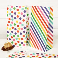 50pcs rainbow colorful dot stripe paper gift bags wedding party open top stand up favor bags diy candy cookie wrapping supplies