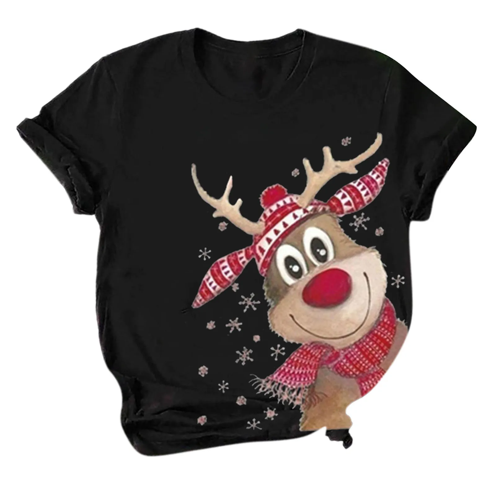 Летние Рождественские Женские повседневные футболки с круглым вырезом и