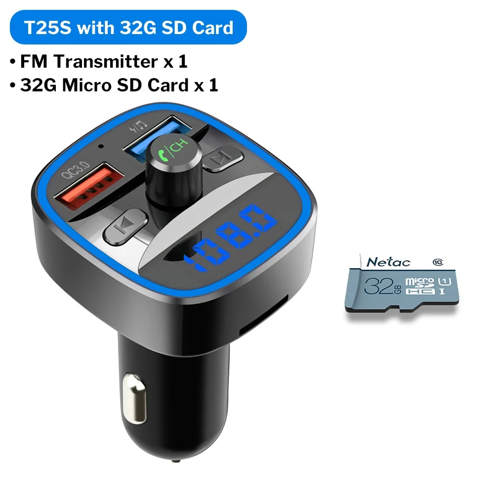 T25S- 32G SD Card Fm-передатчик Bluetooth 5,0 автомобильный модулятор беспроводной комплект громкой связи Авто Аудио MP3 плеер Быстрая зарядка QC3.0 двойной USB зарядное устройство - Название цвета: T25S- 32G SD Card