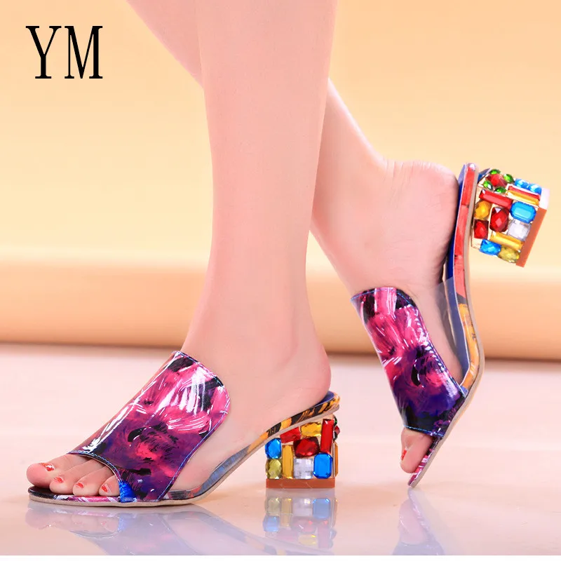 2018 brand large sizes 35 41 colorful rhinestone crystals heels peep toe summer womens shoes woman sandals slippers hot sale free global shipping