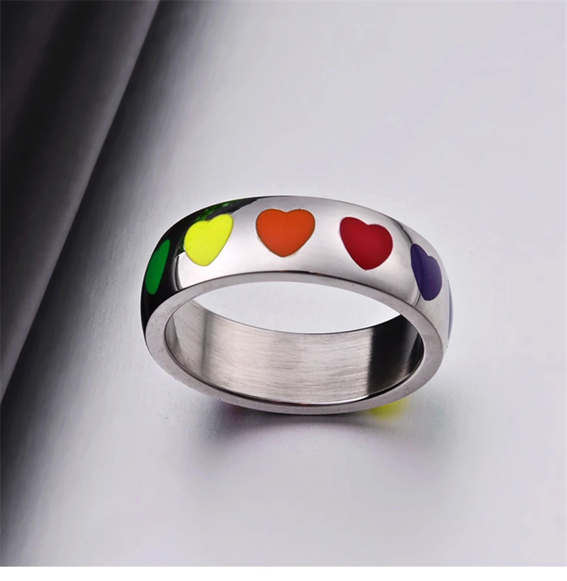 

Fashion Stainless Steel Jewelry for Women 2020 Luxury Brands 6mm Rainbow Color Heart Rings Engagement Band Korean Accessories