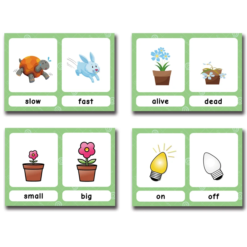 100 групп Opposites Flashcards английские карточки лексики Монтессори Обучающие