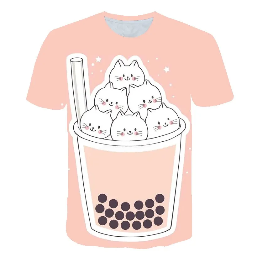

3D Print Tops 2021 Spring Summer Cats Pattern Cute Print Short Sleeve O-Neck 4-14 Years Boys Girls Pullovers Children's T-Shirts