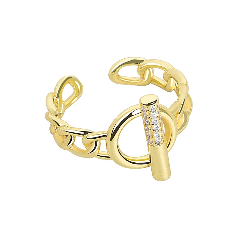 

925 Sterling Silver Round Open Rings For Women 18k Gold Light Luxury Female Fashion Jewelry Size 16.5mm Adjustable