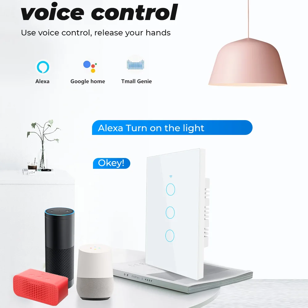 SMATRUL Tuya Wifi Smart Touch Switch Light No Neutral Wire 110V 220V 1/2/3/4Gang US 433RF Remote On Off For Alexa Google Home - купить по