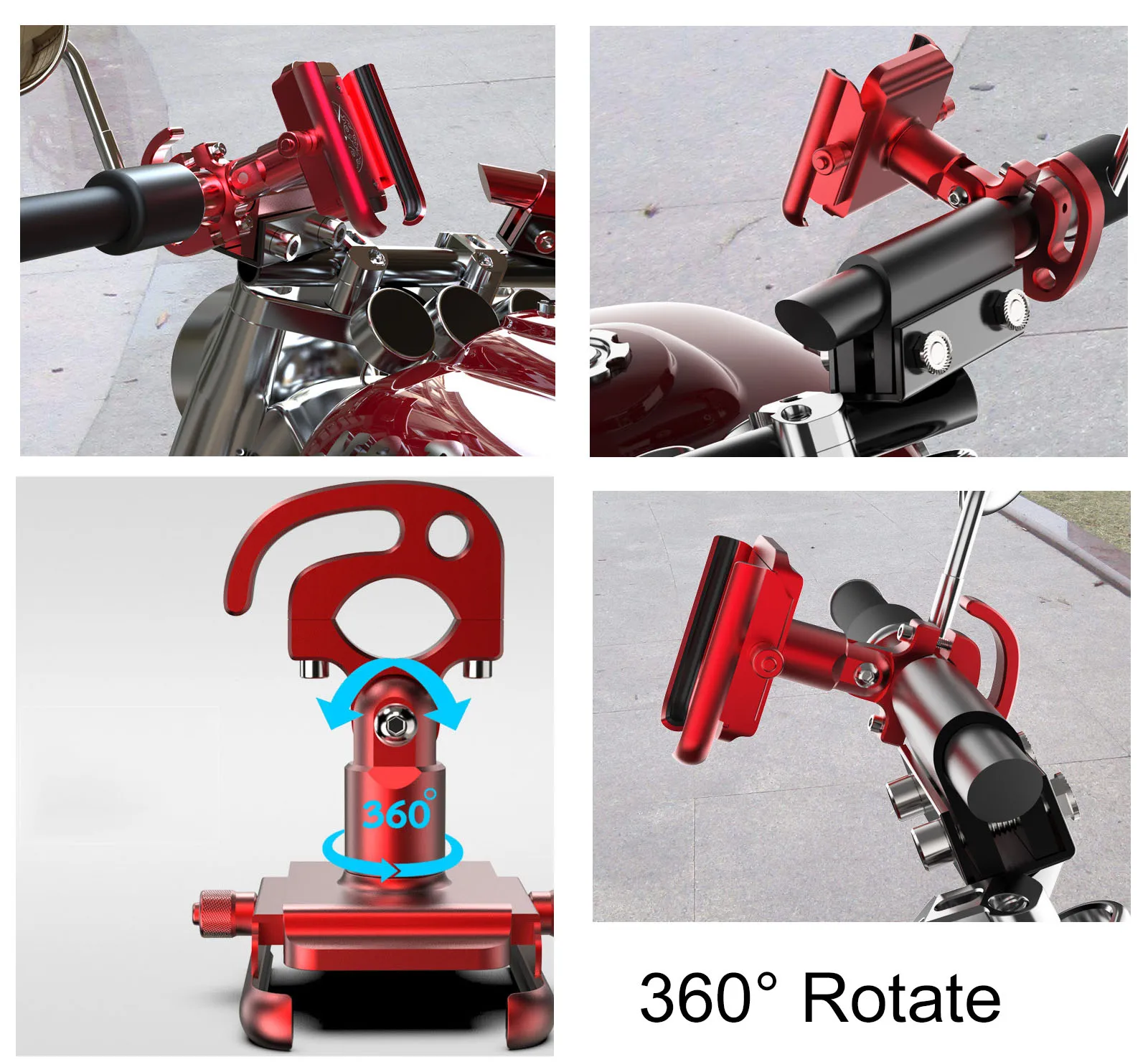 Мотоциклетный держатель для телефона из алюминиевого сплава вращающийся на 360