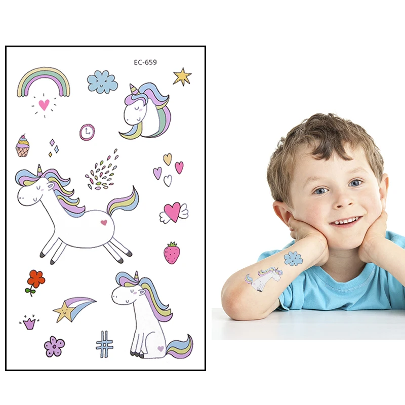 5 шт. наклейки для татуировок с мультяшным единорогом временными животными