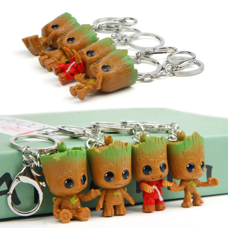 Cartoon Baby Groot Keychain Tree Man Bag Pendants Groot Key Ring For Women Kids Girls Movie Figures