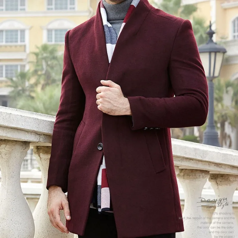 

Business Single Breasted Men Wool Trench Coat Designer Casual Turn-down Collar Woolen Overcoat Men New Formal Outwear Tops