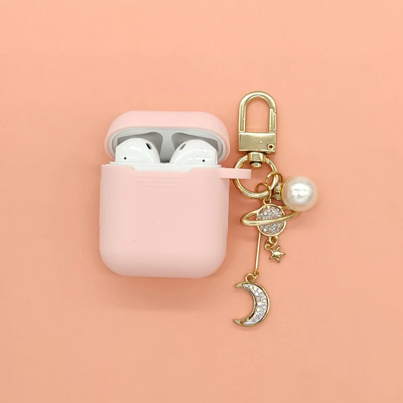 Корейский Роскошный силиконовый чехол с алмазной луной для Apple Airpods, чехол, аксессуары, Bluetooth наушники, защитная крышка, жемчужное кольцо для ключей