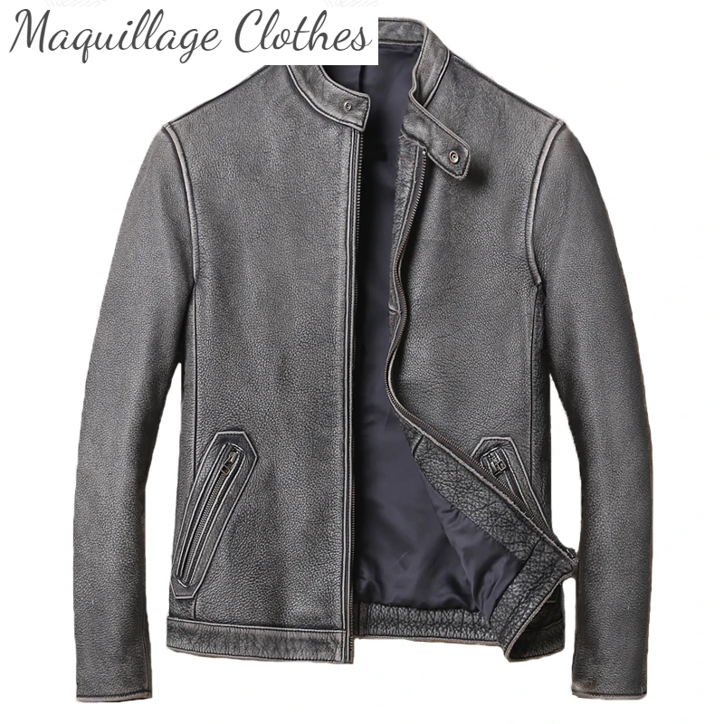 

Men's Vintage Cowhide Jackets Genuine Motorcycle Leather Jackets Plus Size 5XL Casual Business Leather Coat for Male