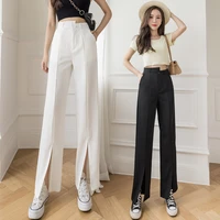 straight loose irregular high waist split suit pants women 2021 summer casual drape mopping pants 1024p58