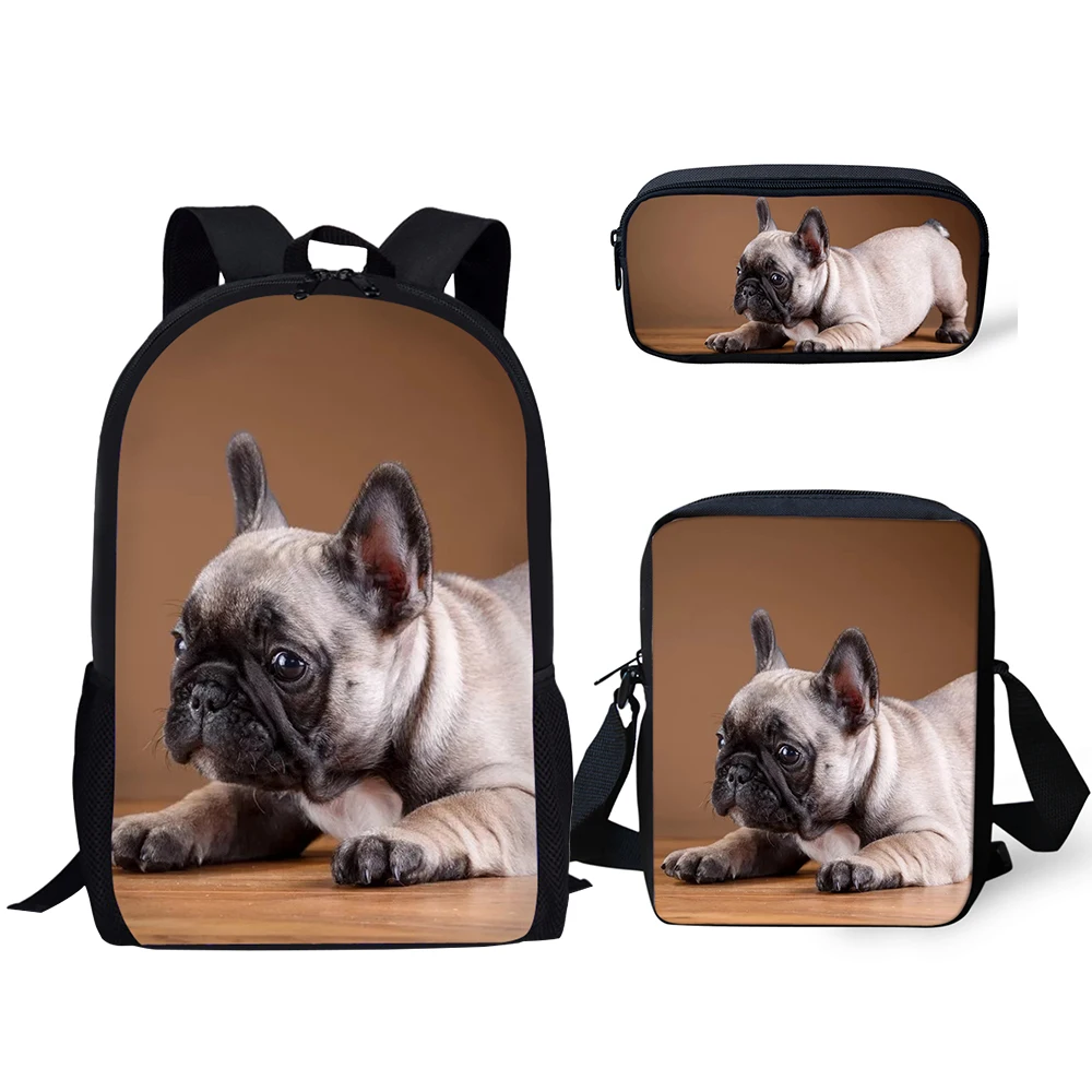 HaoYun Kids Fashion Backpack Handsome Bulldogs Designer School Bags Lively Animal 3PC/Set Students Back to School Book Bags