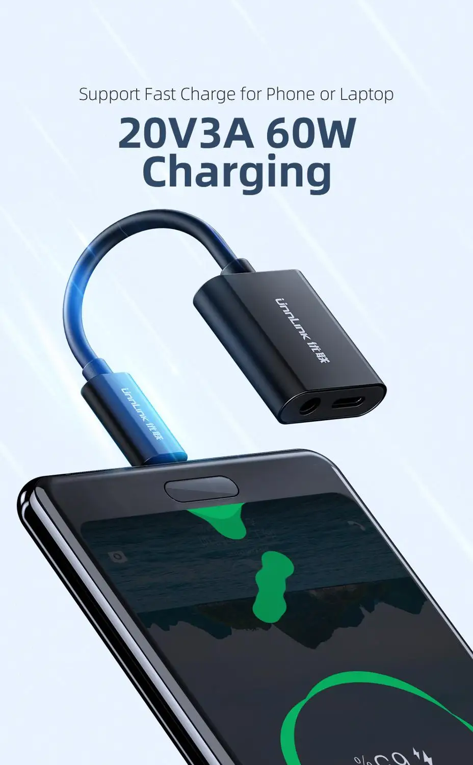 

Unnlink 2 in 1 Type C to Type C+3.5mm Audio Splitter Adapter Fast Charging With Digital Decoding For Xiaomi 6 Huawei Mate 10 Pro
