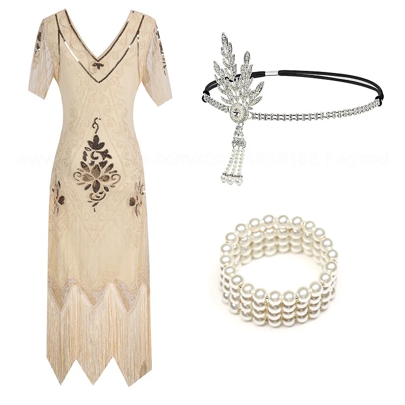 1920s Хлопушки Великий Гэтсби платье Ревущие 20s Костюм с бахромой и блестками