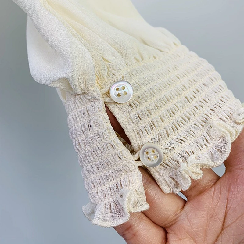 

Top women 100% silk translucent fabric embroidery o neck long lantern sleeves ladies casual t-shirt new fashion